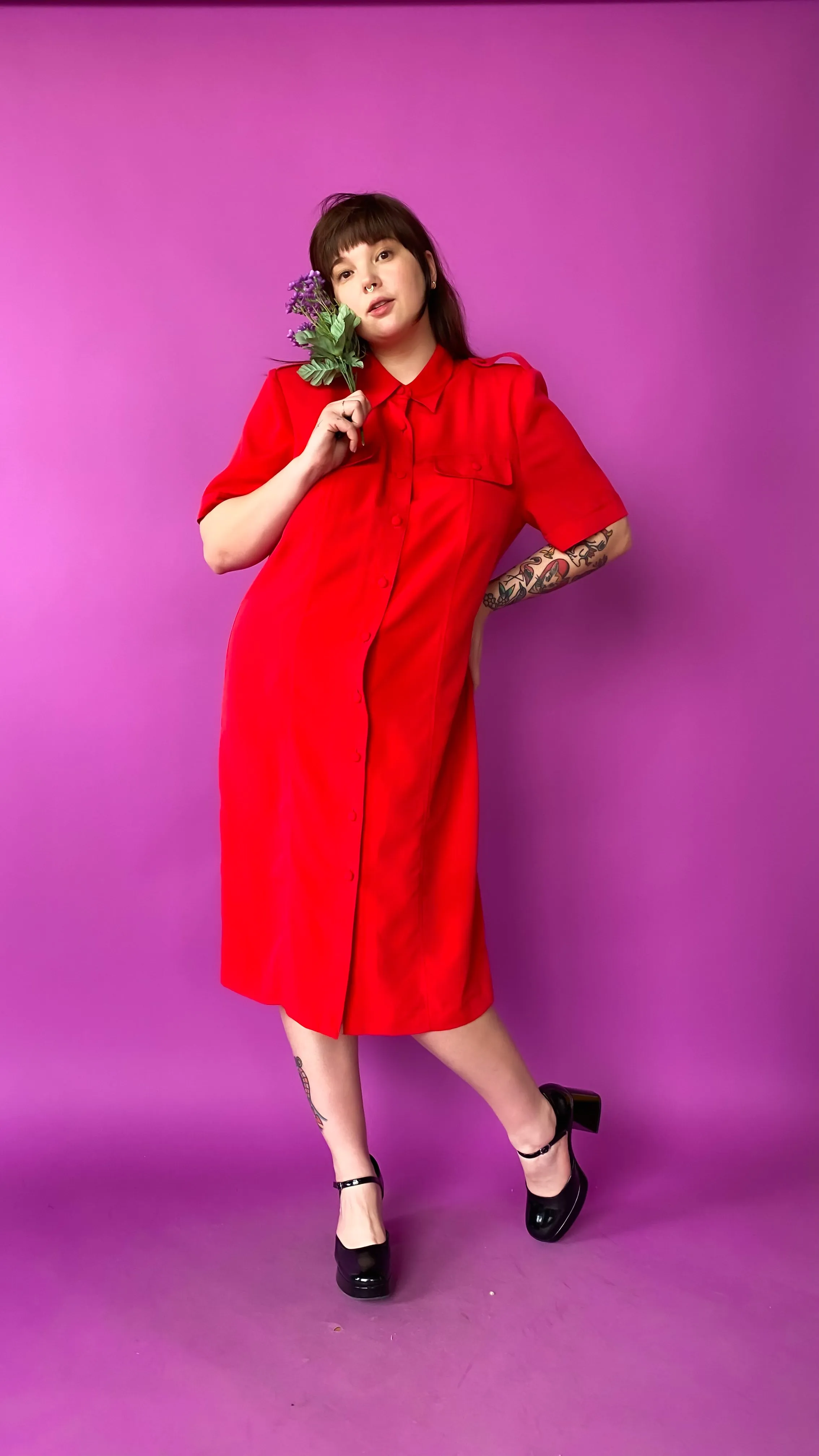 1990s Red Shirt Dress, sz. 3X