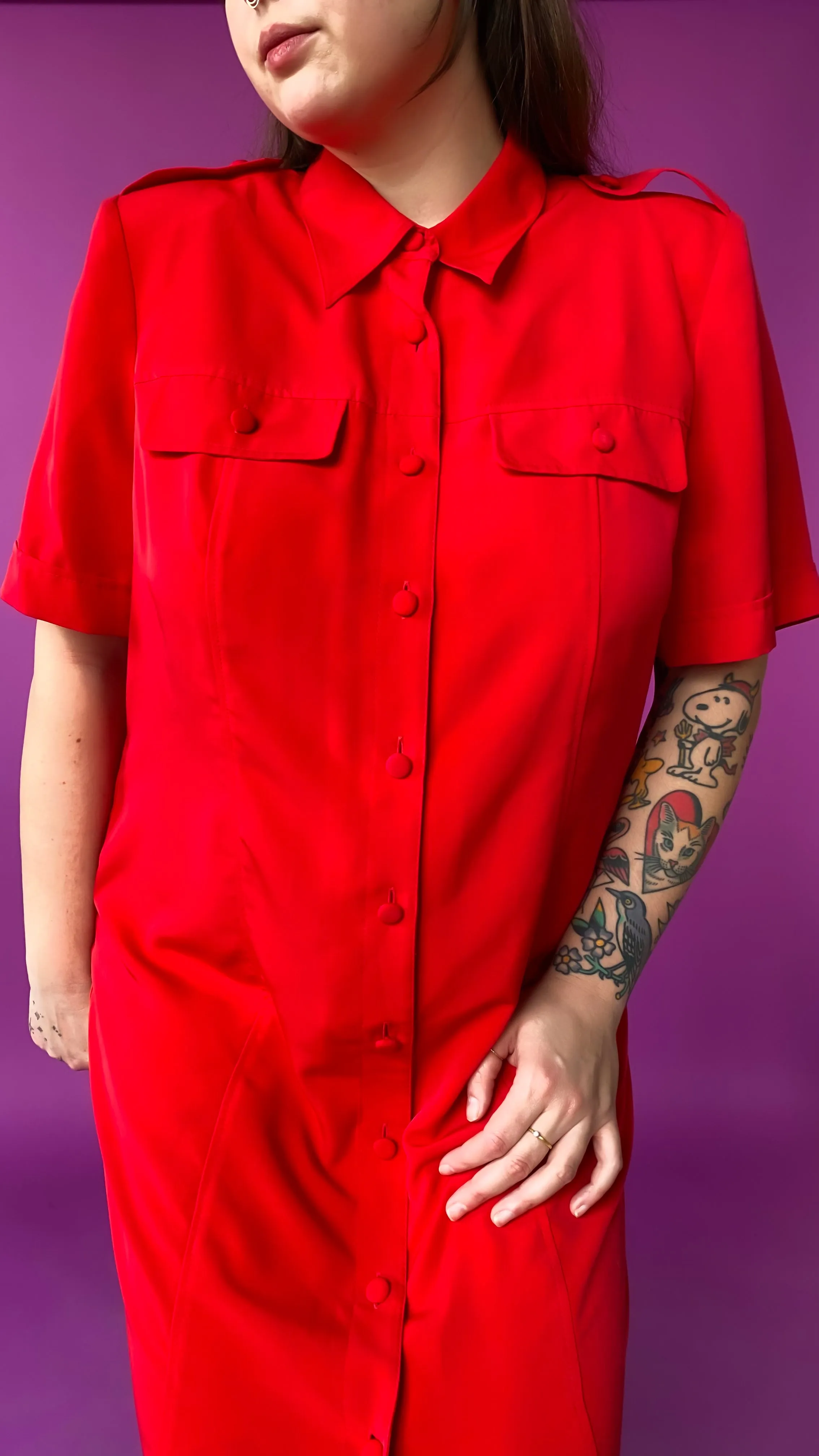 1990s Red Shirt Dress, sz. 3X