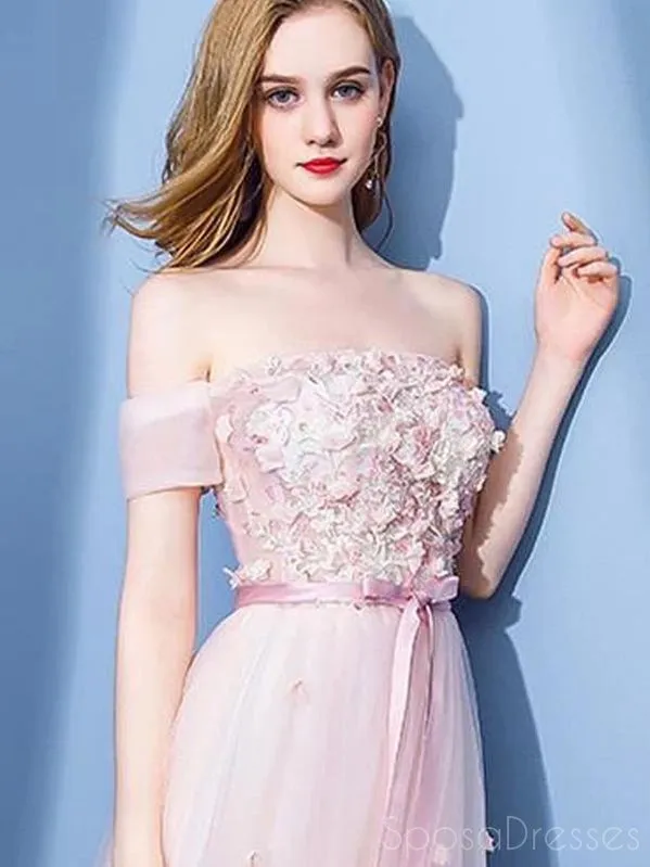 A-line Off The Shoulder Pink Custom Prom Dresses, Sweet 16 Prom Dresses, 12463