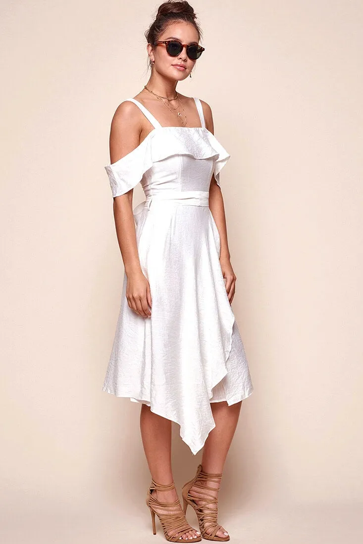 Adali Flowy Summer Midi Dress White