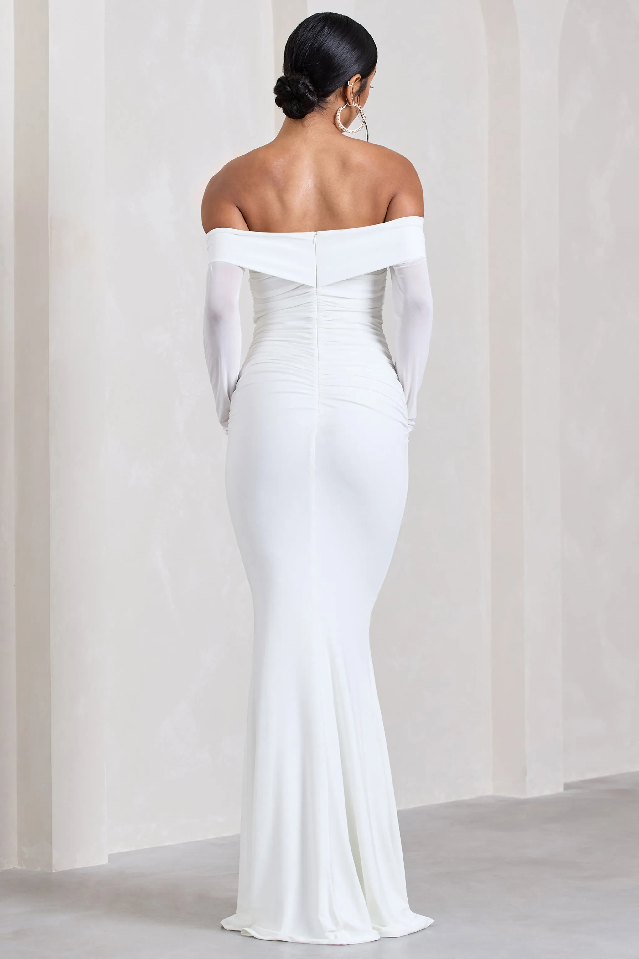 Alex | White Bardot Twist Maxi Dress