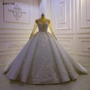 AM1110 Long Sleeves Beaded Ball Luxury Gown Wedding Gowns