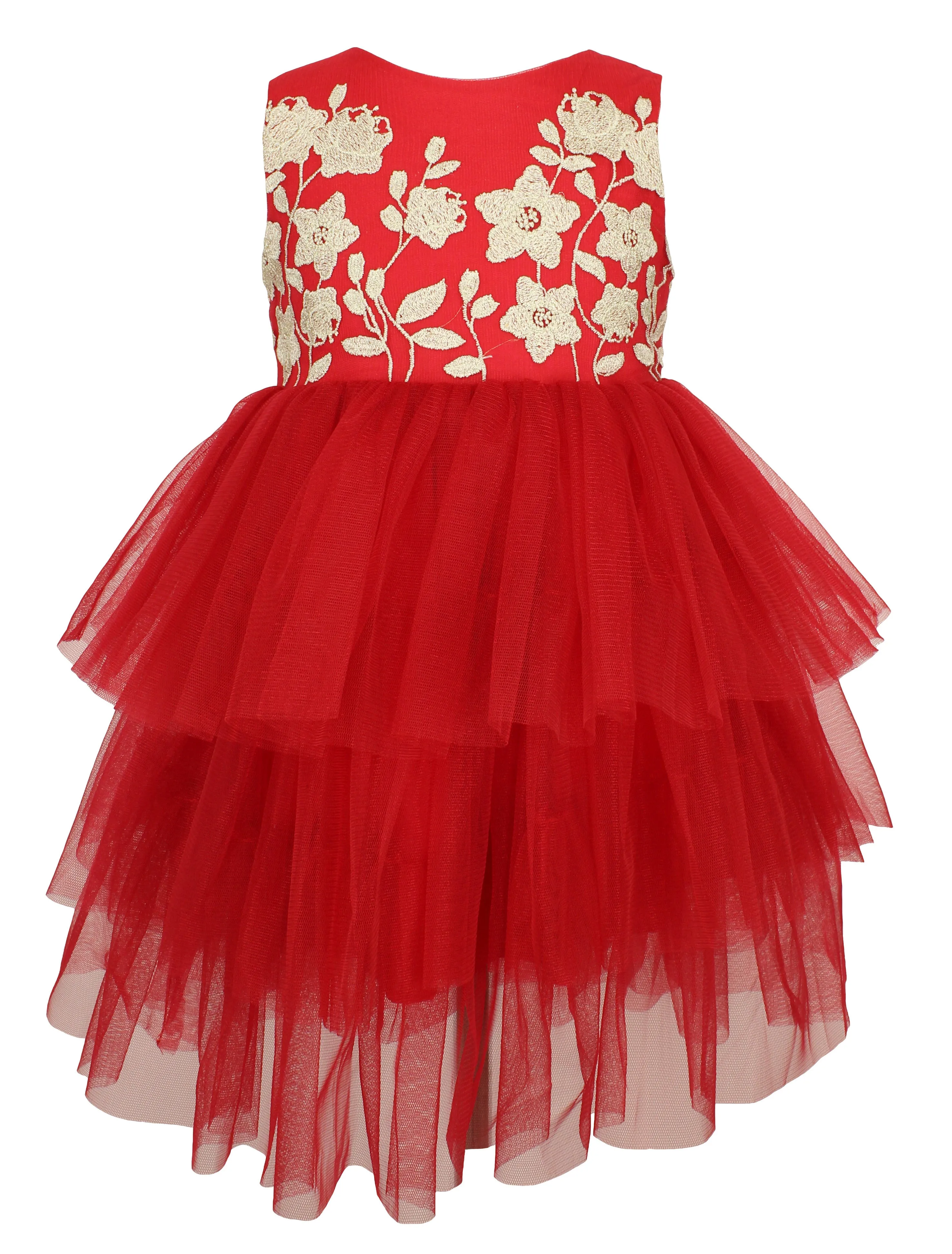 Baby Girl Red Floral Tiered Tulle Dress