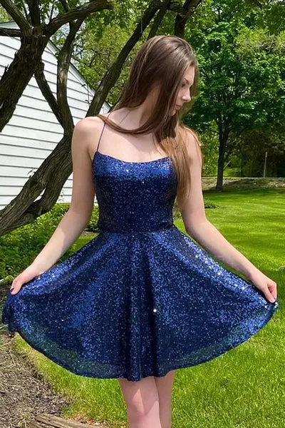 Backless Short Navy Blue Prom Dresses, Formal Homecoming Dresses SH596