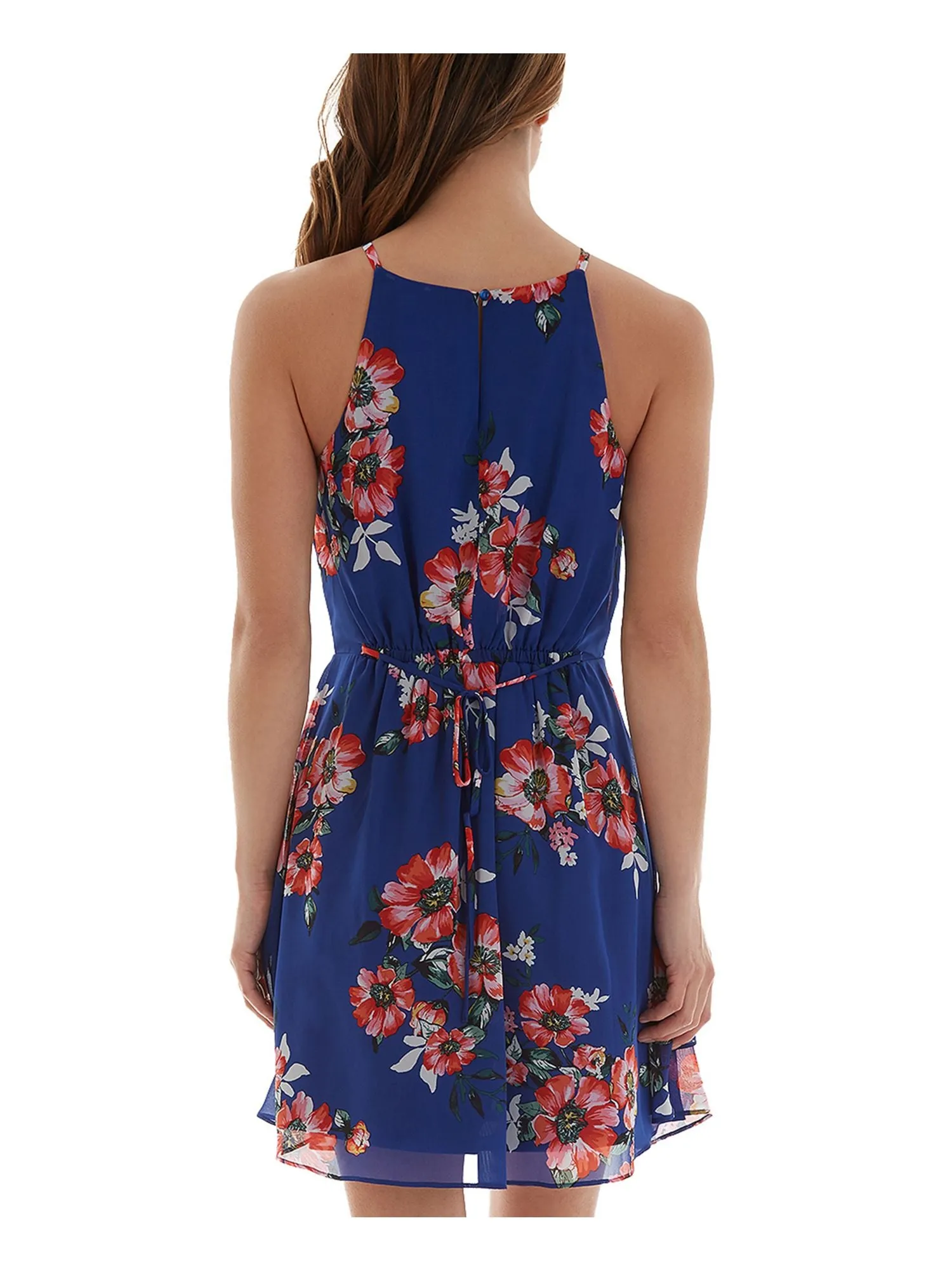 Bcx Dress Women's Floral Sleeveless Halter Mini Fit   Flare Dress, Juniors L, Blue