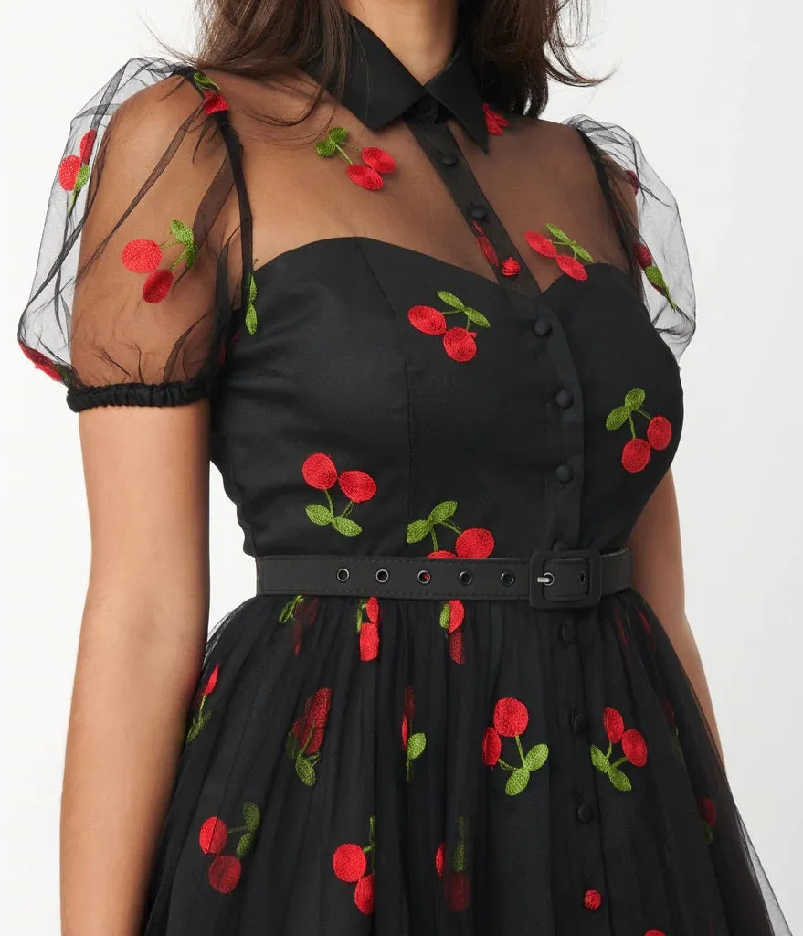 Black and Red Embroidered Hollie Swing Dress