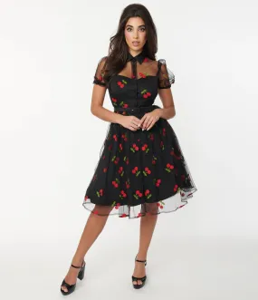 Black and Red Embroidered Hollie Swing Dress