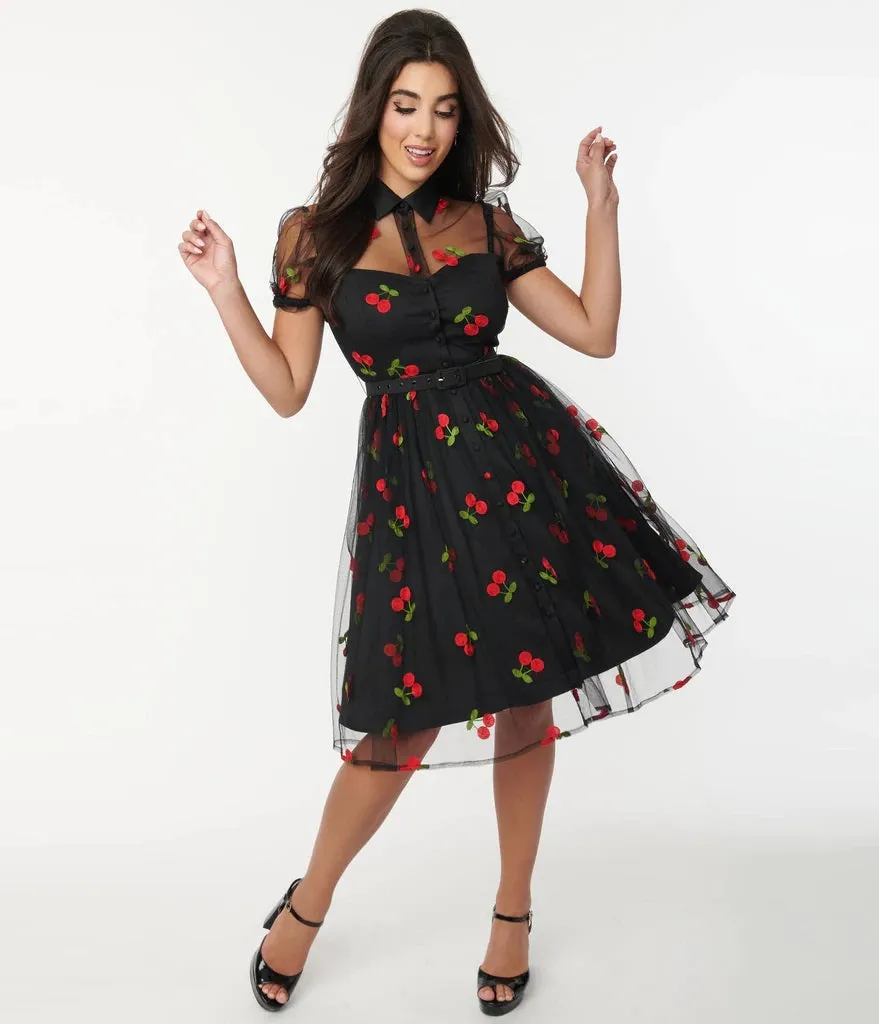 Black and Red Embroidered Hollie Swing Dress