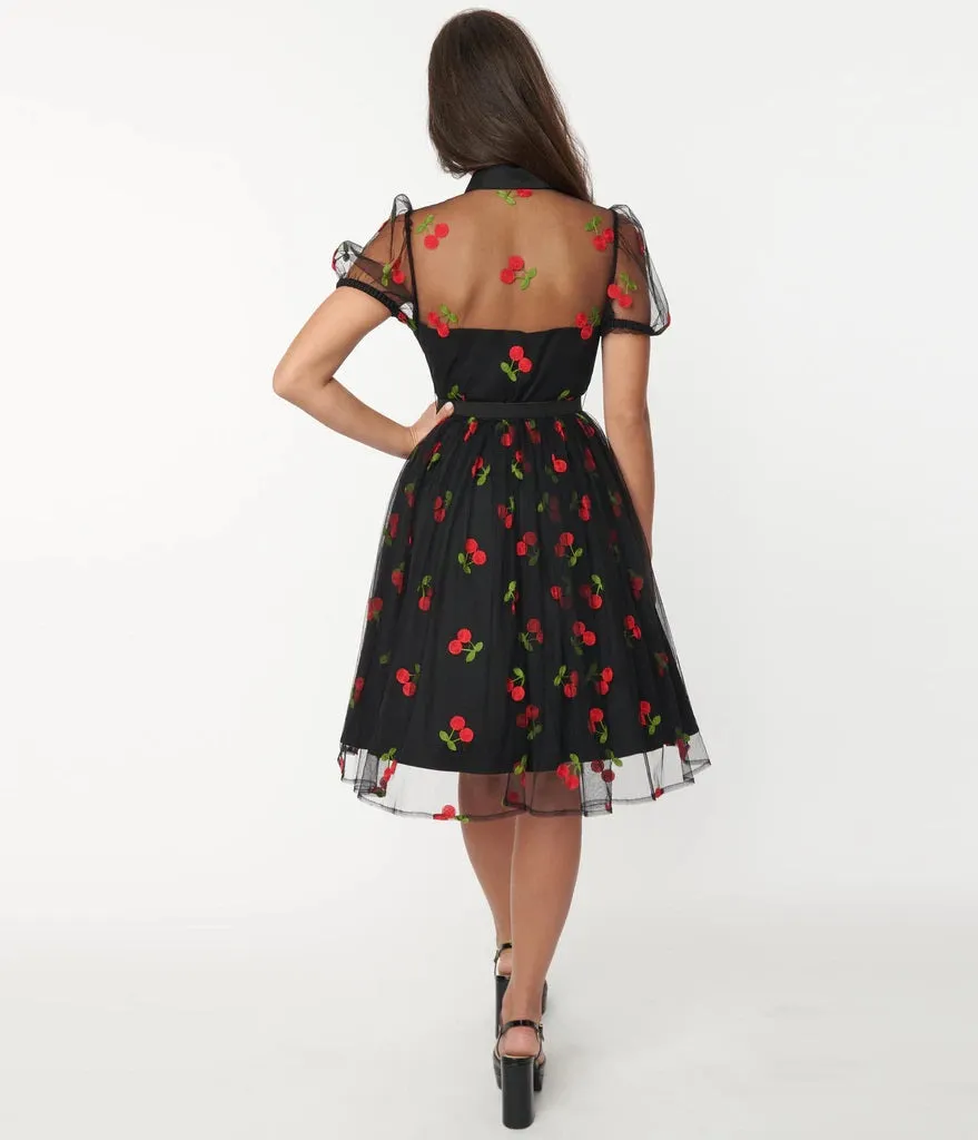 Black and Red Embroidered Hollie Swing Dress