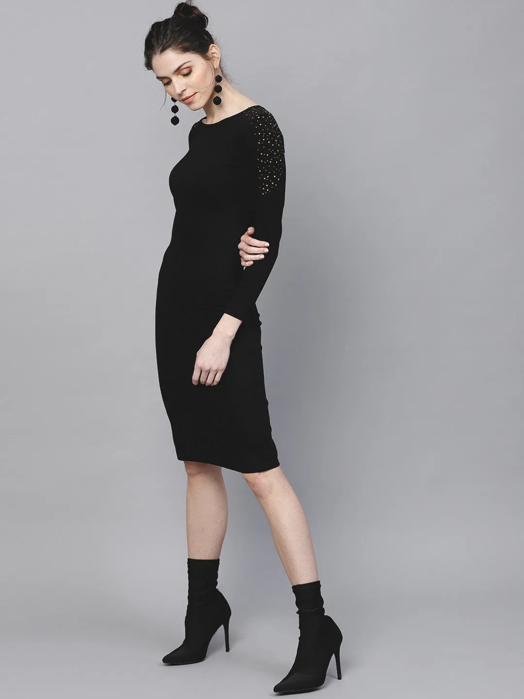 Black Bodycon Studded Dress