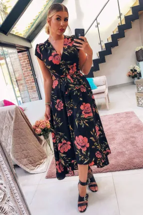 Black Floral Maxi Wrap Dress