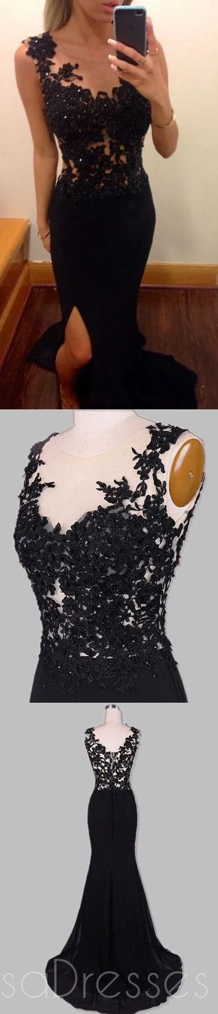 Black Prom Dresses, Long Prom Dresses, Sexy Prom Dresses, Backless Prom Dresses, Lace Prom Dresses,PD0031