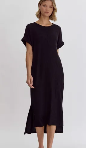 BLACK RIBBED DRESS in BLACK 7218