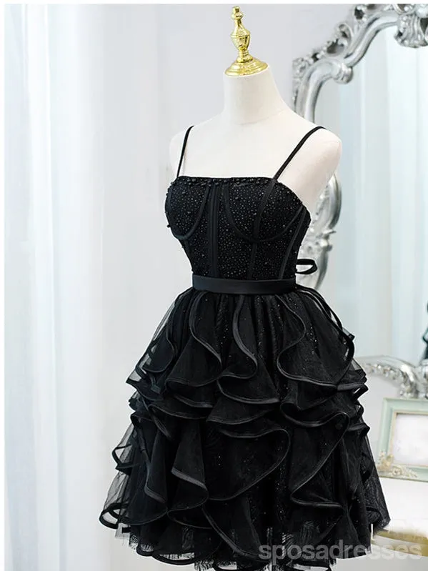 Black Spaghetti Straps Short Homecoming Dresses,Cheap Short Prom Dresses,CM886