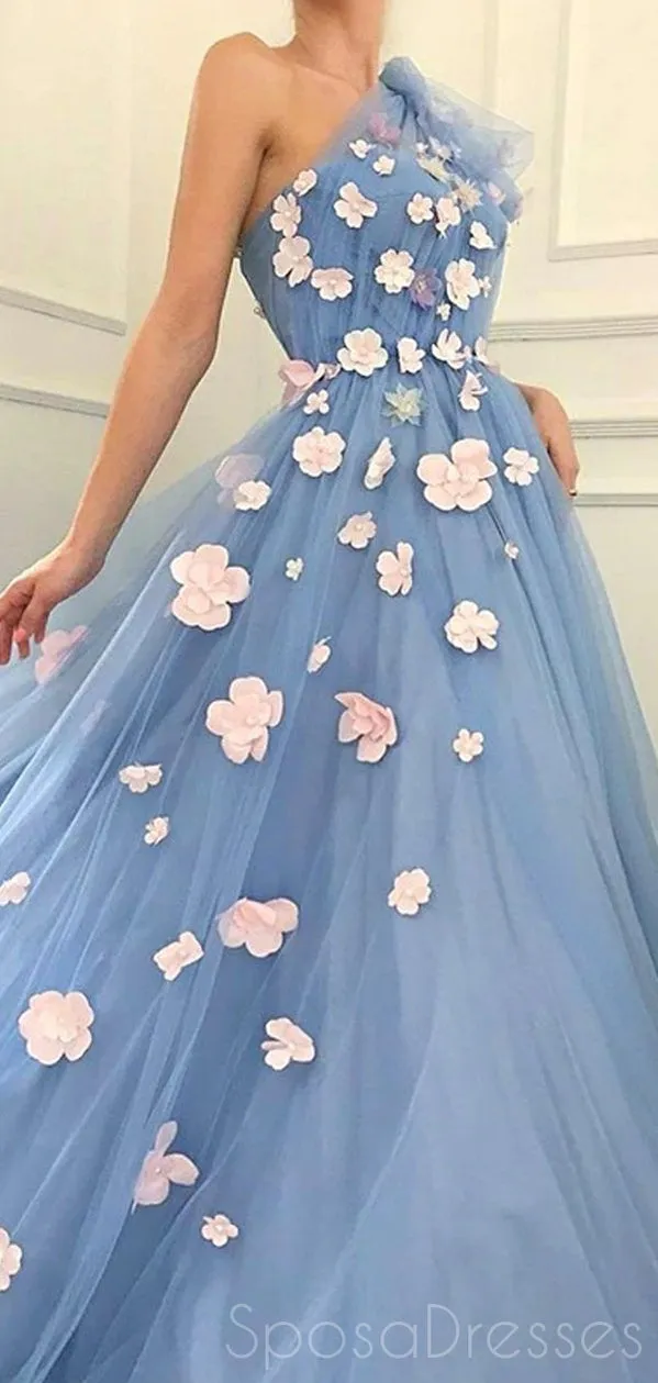 Blue A-line Applique Sleeveless Prom Dresses, Sweet 16 Prom Dresses, 12451