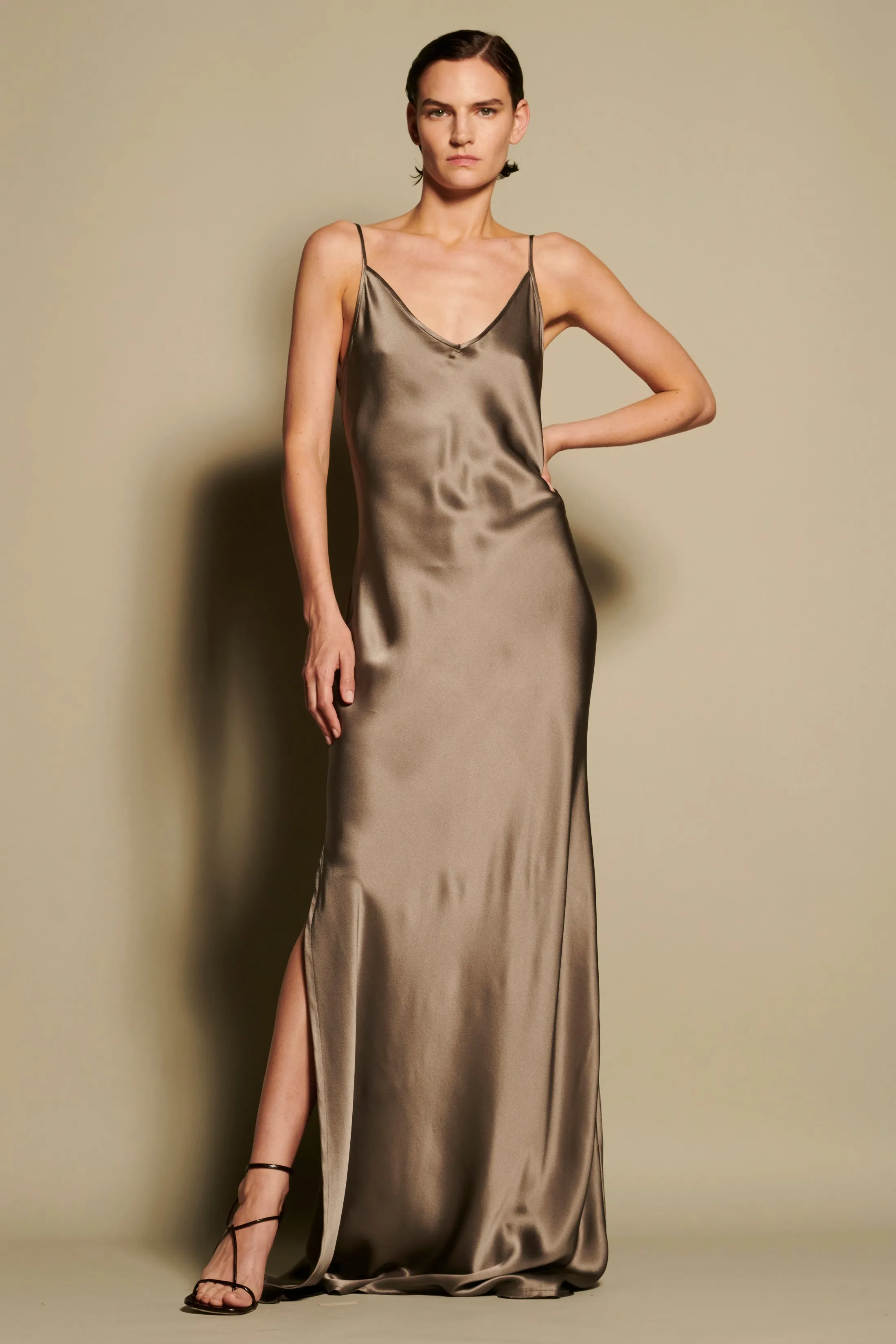 BM Full Length Slip Dress with Slit - Nude