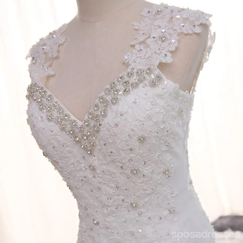 Cap Sleeve Sexy Backless Lace Mermaid Wedding Bridal Dresses, Cheap Wedding Dresses, WD281