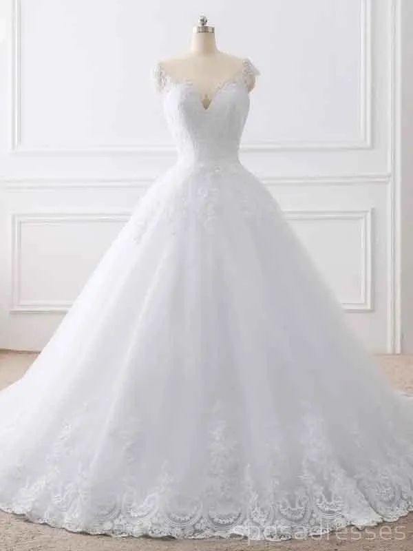 Cap Sleeves White Scoop Lace Wedding Dresses Online, Cheap Bridal Dresses, WD509