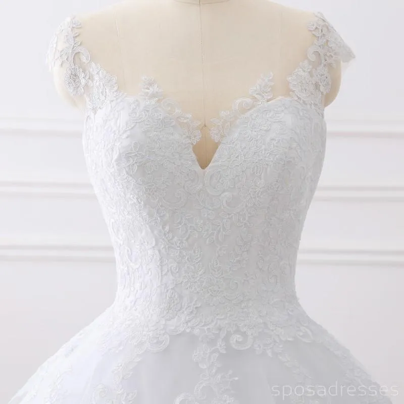 Cap Sleeves White Scoop Lace Wedding Dresses Online, Cheap Bridal Dresses, WD509