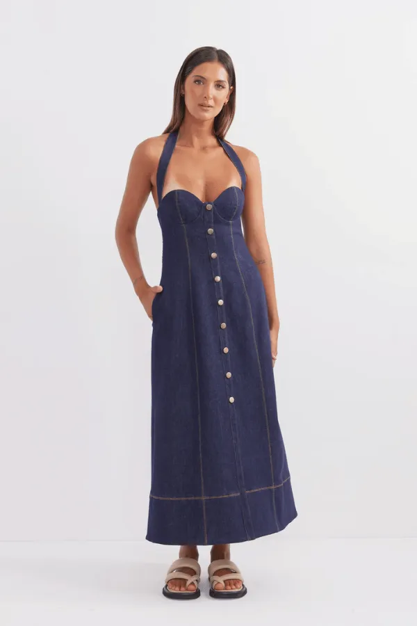 Cappella Halter Midi Dress Indigo