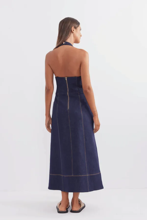 Cappella Halter Midi Dress Indigo