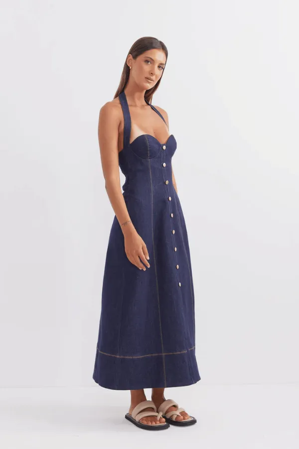 Cappella Halter Midi Dress Indigo