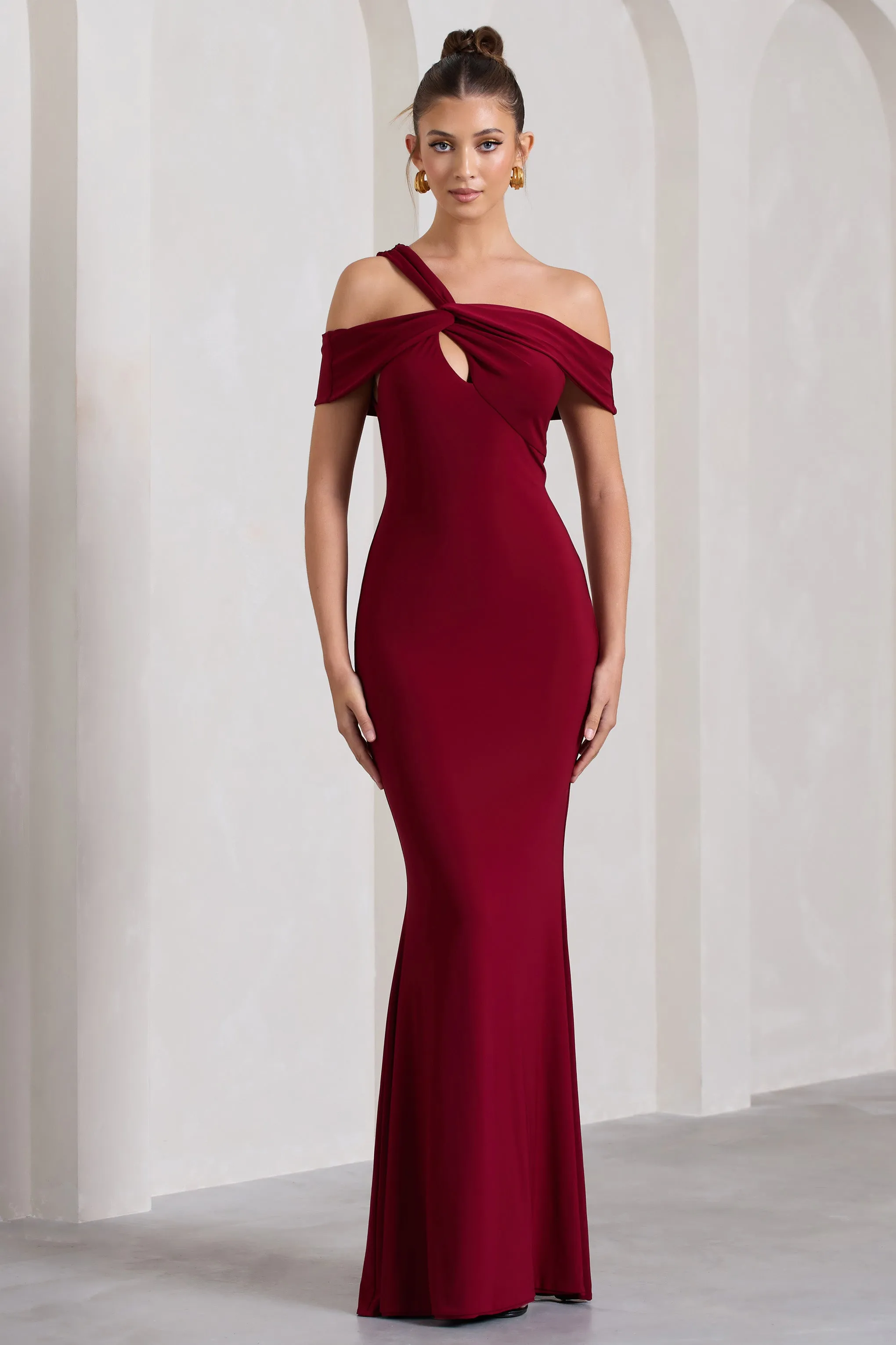 Captivating | Berry Red Strappy Asymmetric Cut-Out Maxi Dress