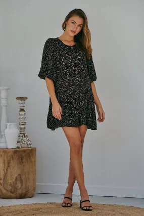 Celeene Black Elastic Sleeve Dress