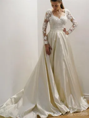 Cheap See Through Lace Long Sleeve Wedding Dresses Online, WD359