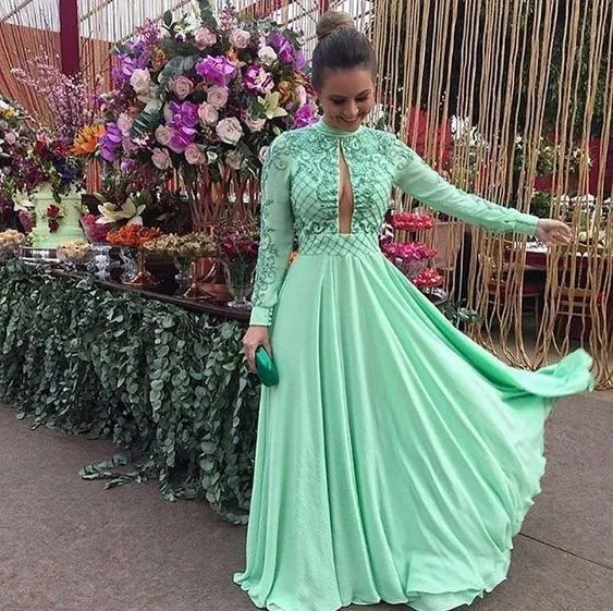 chiffon prom dresses long sleeves prom dresses, beaded prom dresses SH456