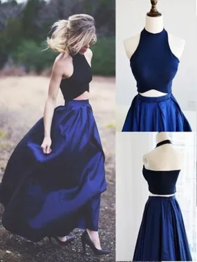 Custom Made 2 Pieces Dark Blue Prom Dresses, Simple Dark Blue Formal Dresses, Bridesmaid Dresses