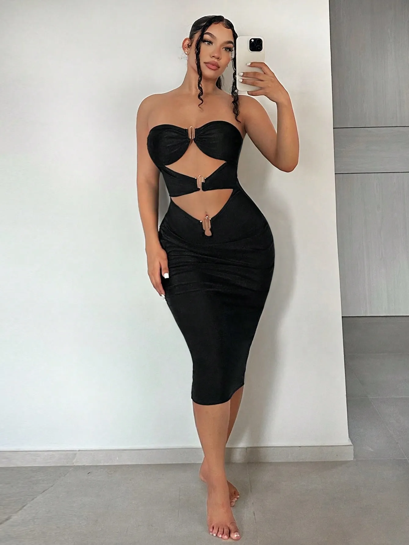 Cut Out Strapless Bodycon Dress