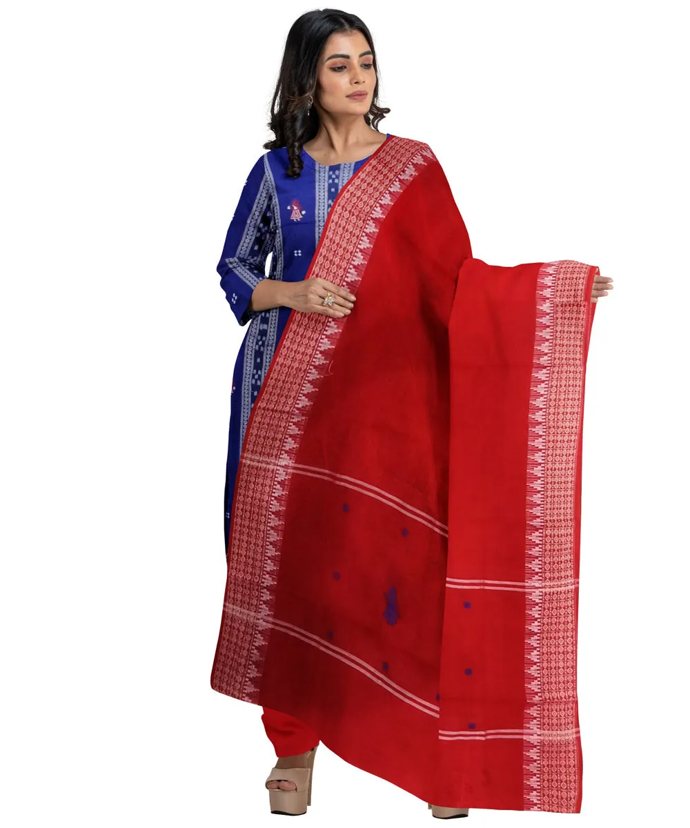 Dark blue red handwoven cotton nuapatna dress material