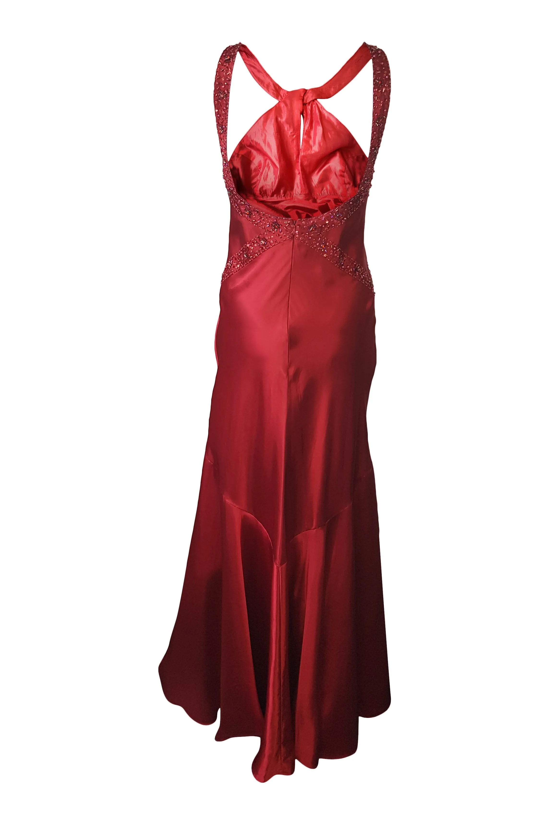 DAVE & JOHNNY Red Satin Halter Neck Prom Dress (UK 8)