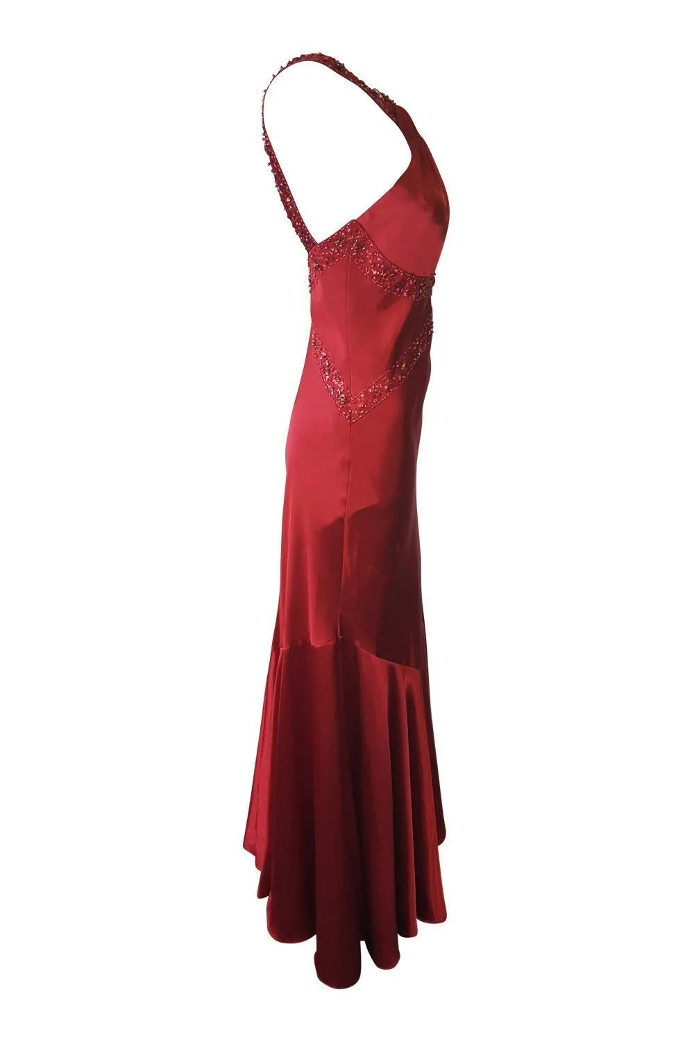 DAVE & JOHNNY Red Satin Halter Neck Prom Dress (UK 8)