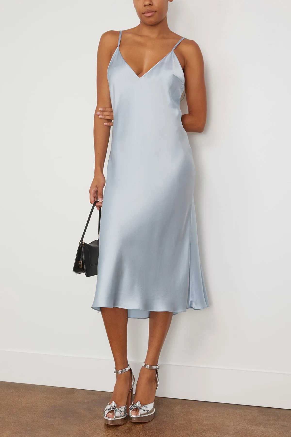 Deep V Multi Strap Midi Slip Dress in Blue Breeze