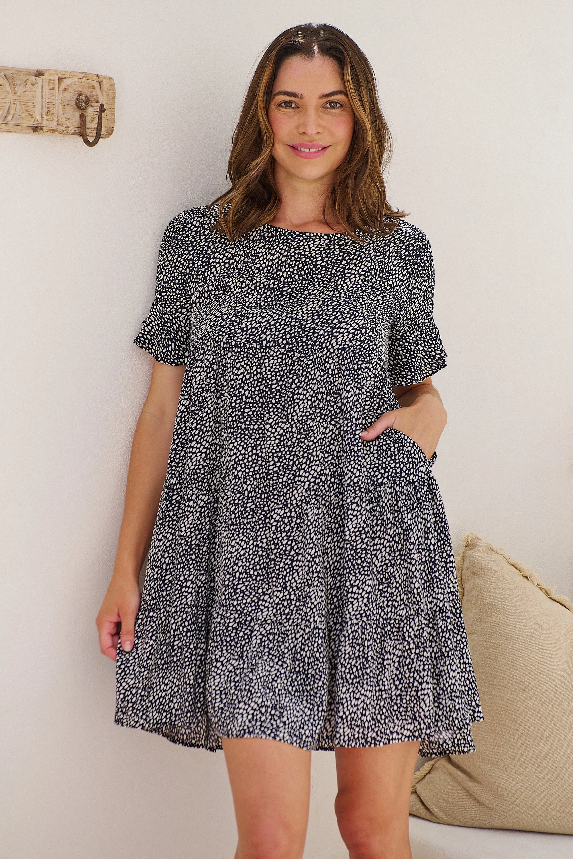 Dulcie Navy/White Tierred Summer Smock Dress