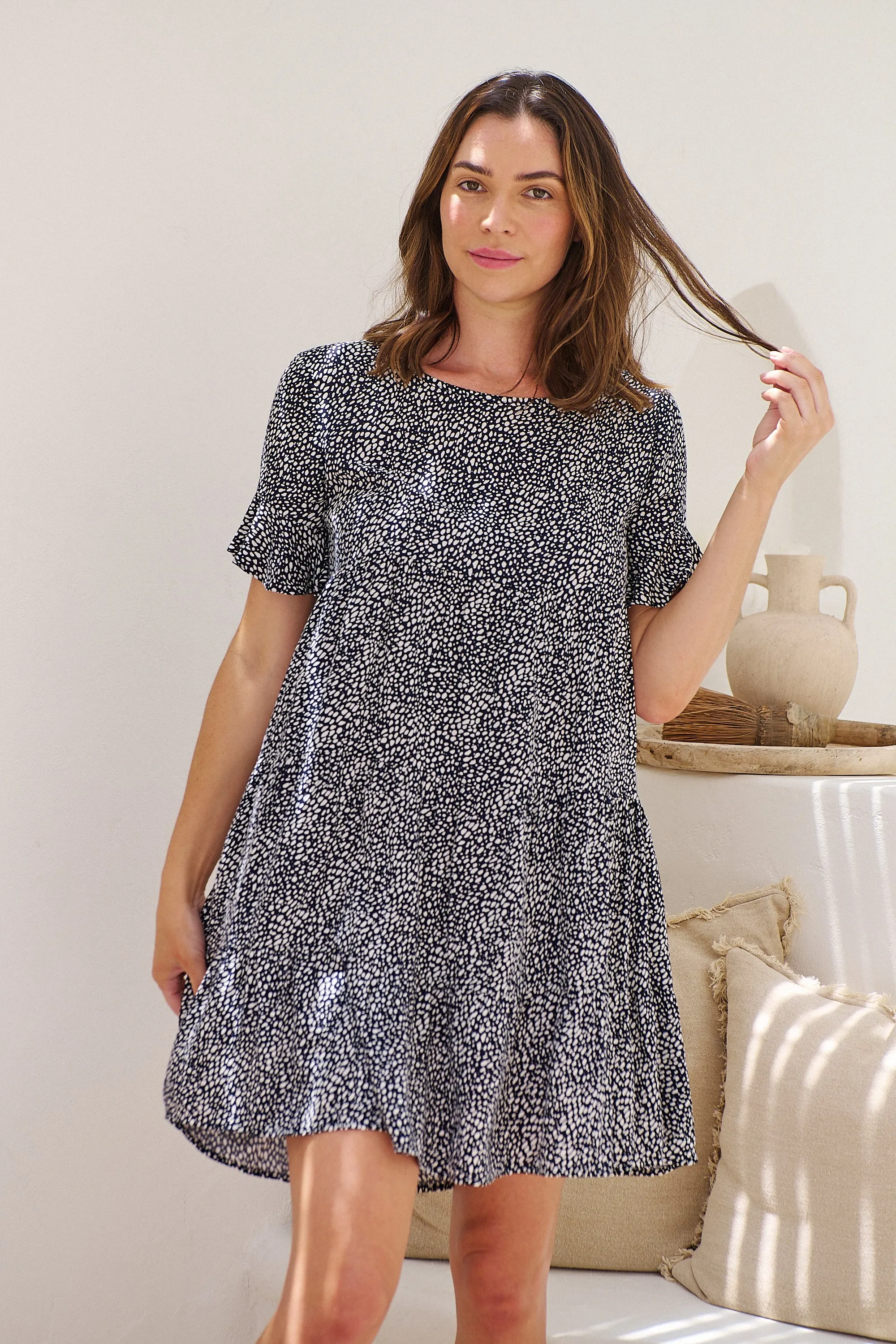 Dulcie Navy/White Tierred Summer Smock Dress