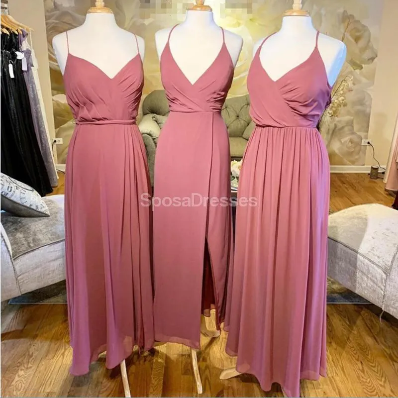 Dusty Pink Chiffon Long Bridesmaid Dresses Online, Cheap Dresses, WG690