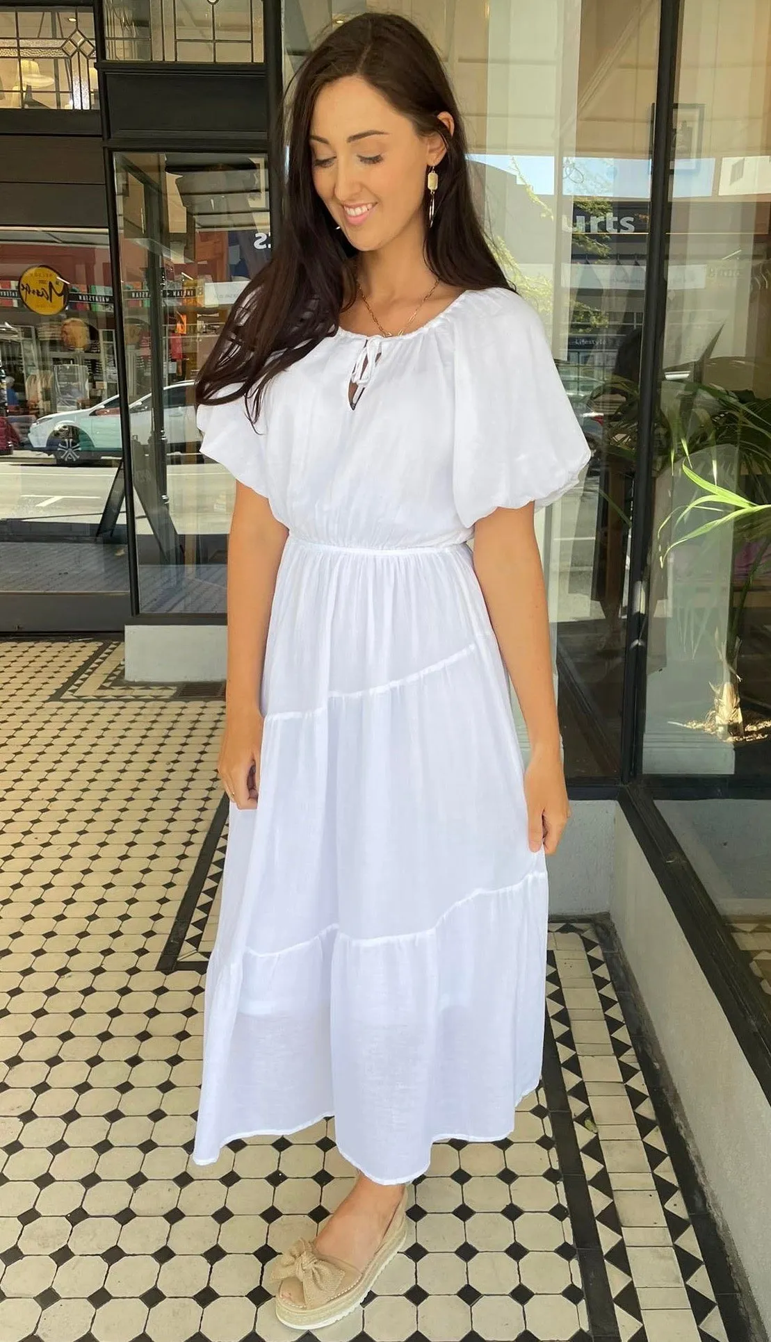 Endless Summer Bubble Sleeve Midi Dress White