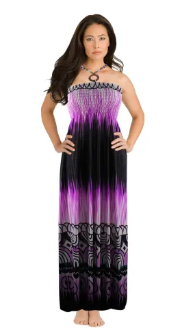 Exotic Tie Dye Self Tie Halter Vacation Maxi Dress Violet, L