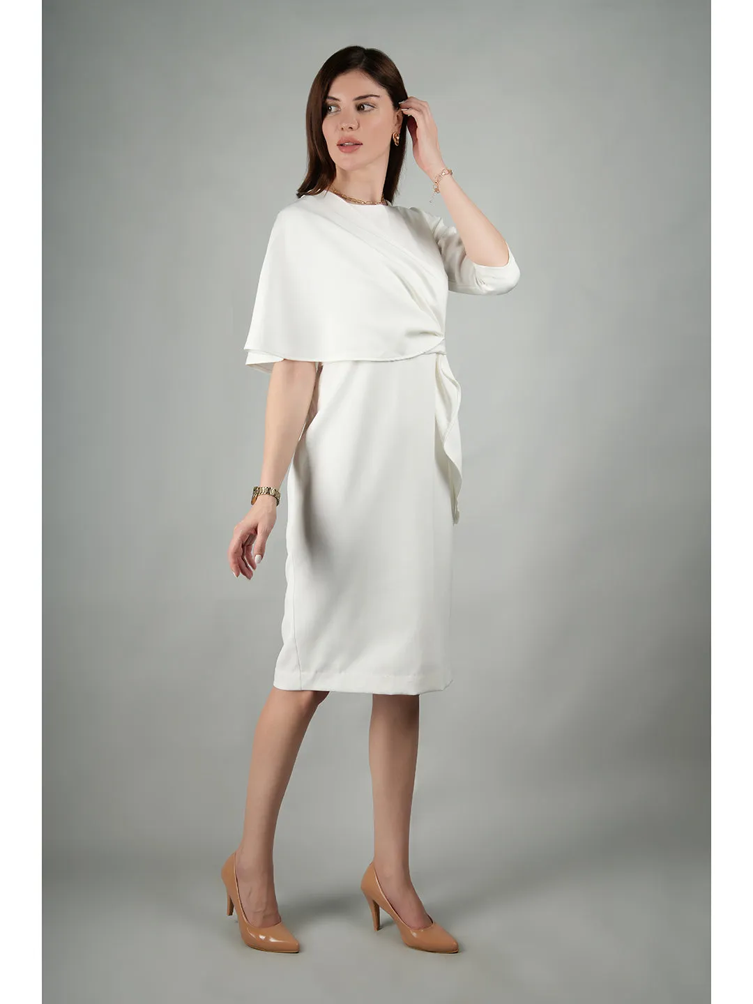 Exude Incandescent Draped Dress (White)