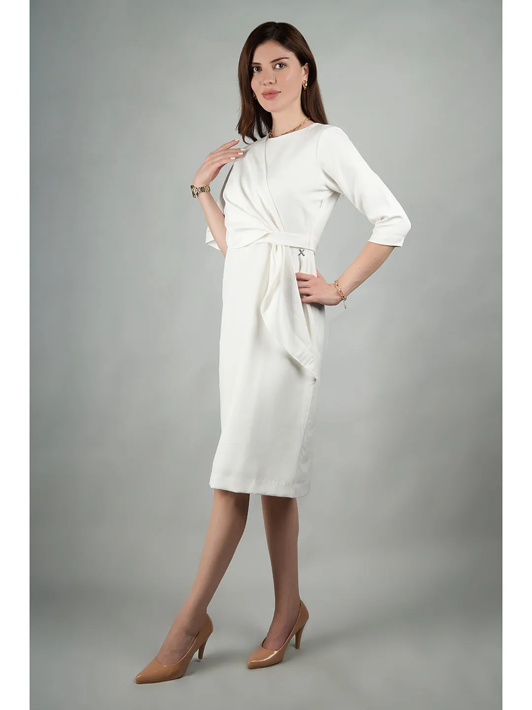 Exude Incandescent Draped Dress (White)