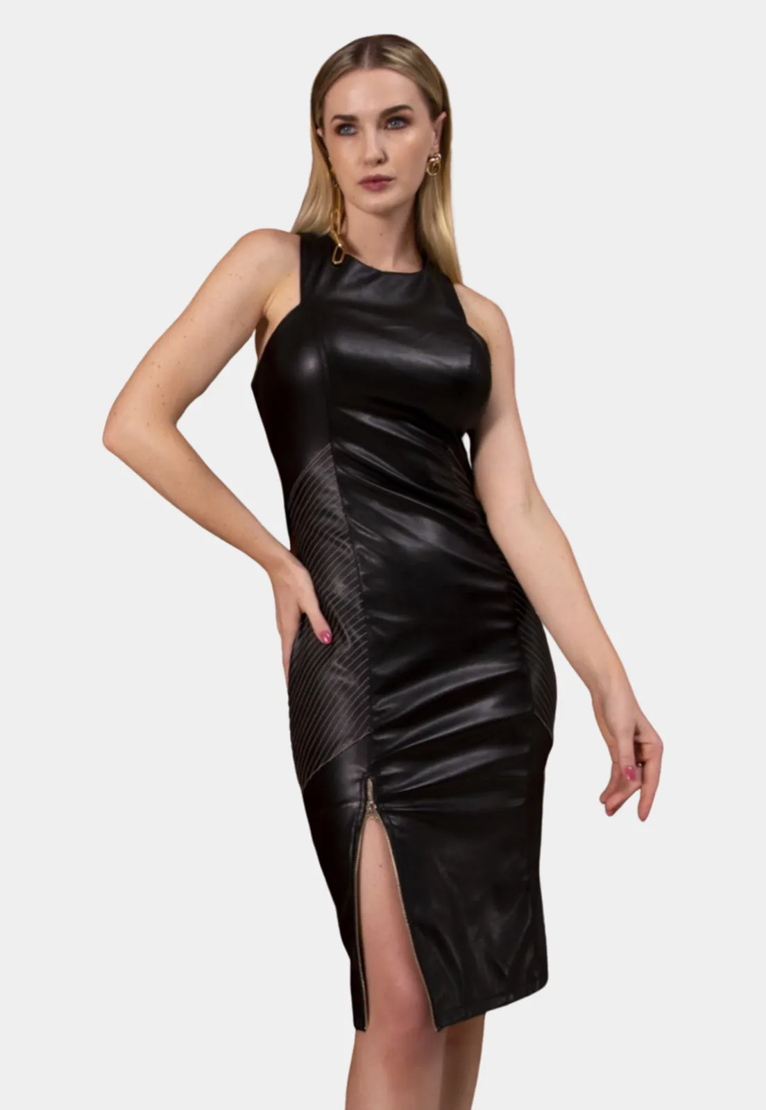 Faux Leather Black Dress