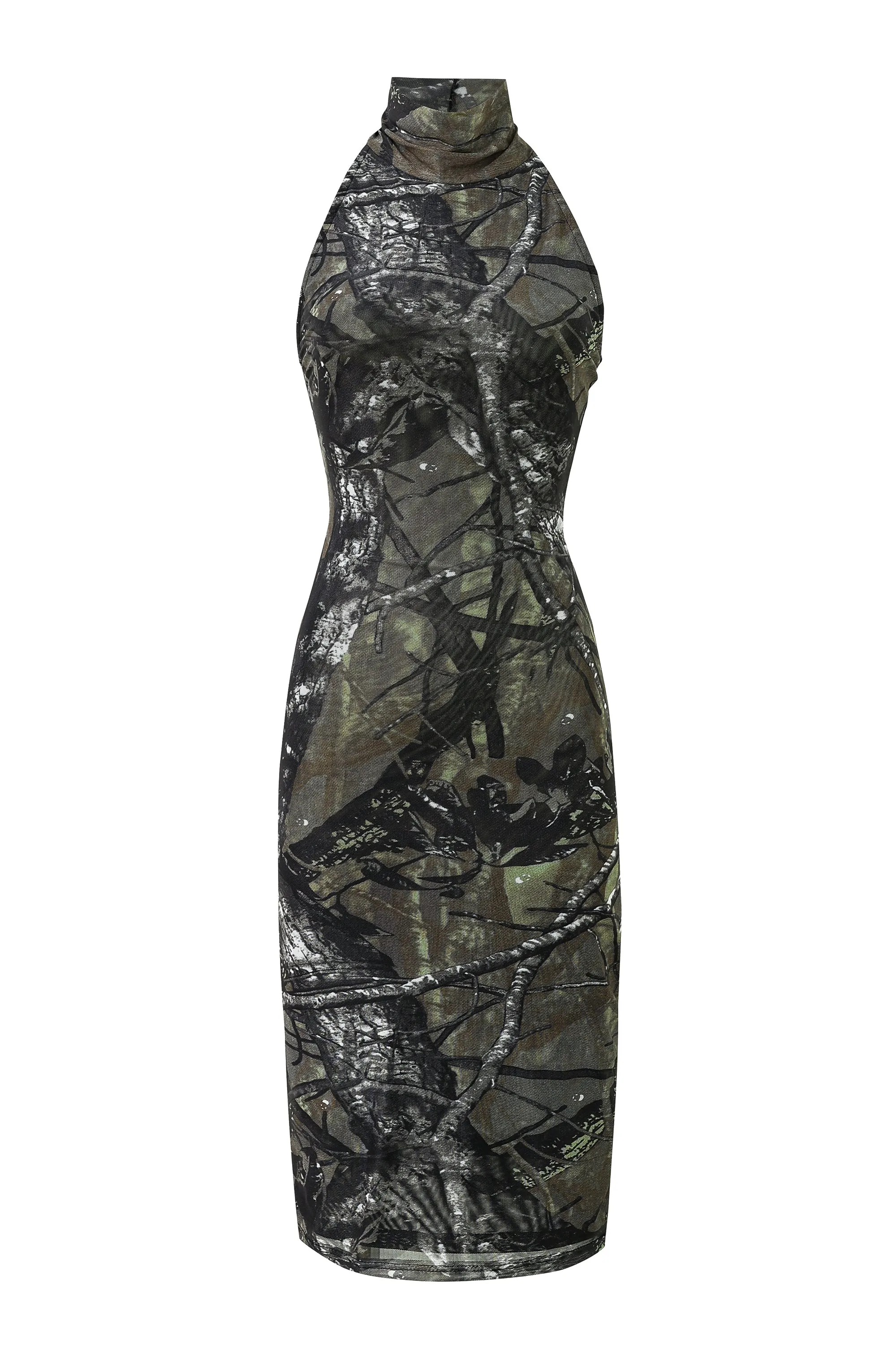 Forest Camo Halter Mesh Dress