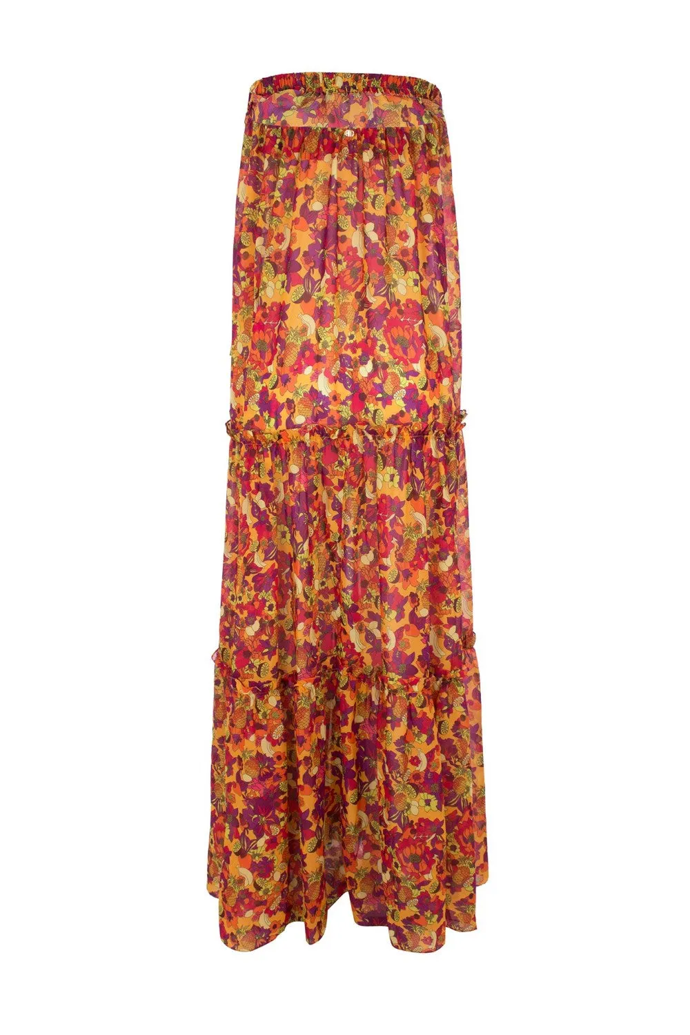 Fruits Print Strapless Midi Dress