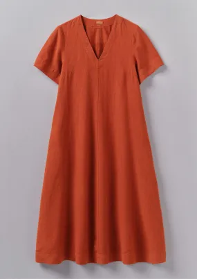 Garment Dyed Linen V-Neck Dress | Rooibos Red