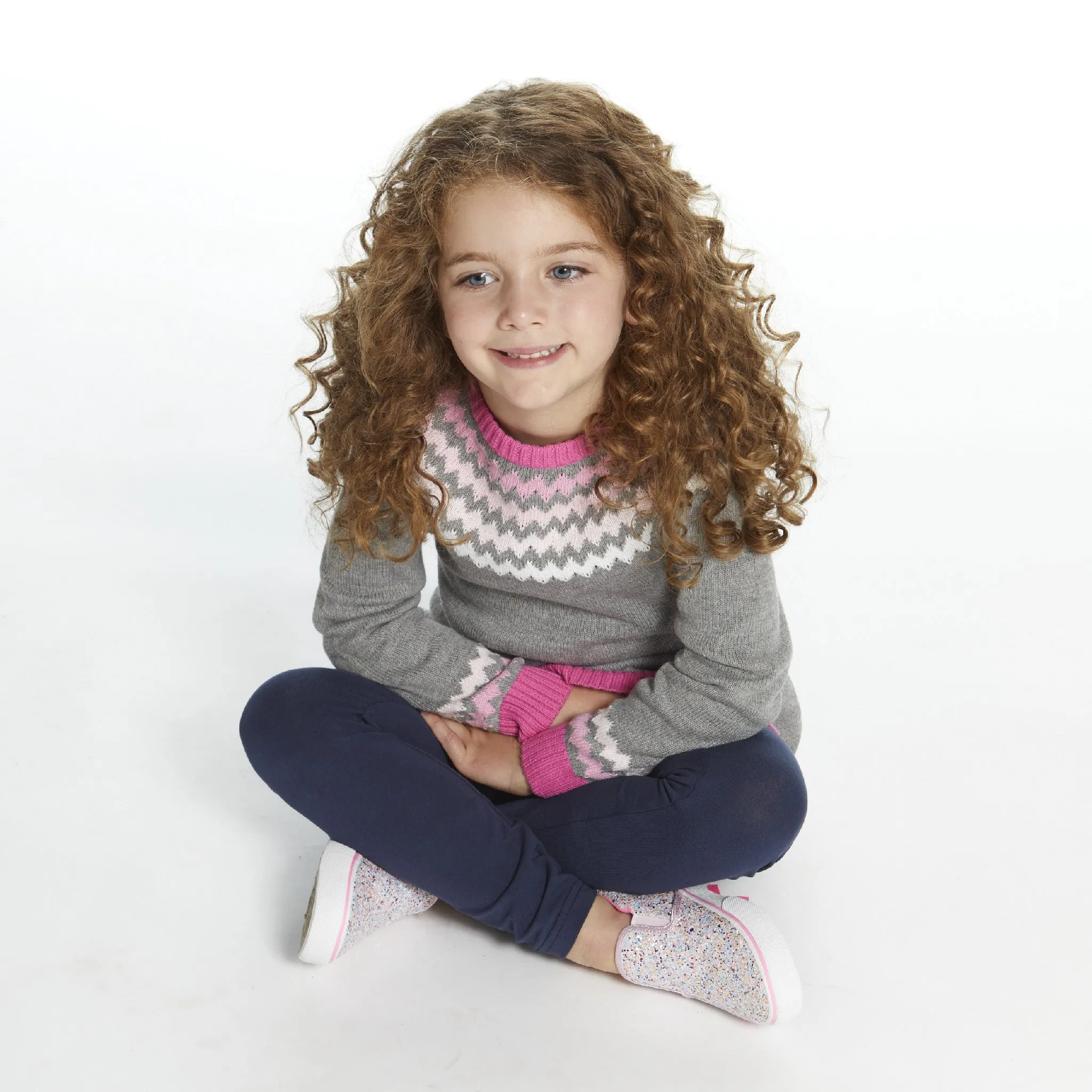 Girls Pink & Grey Fair Isle Sweater Dress