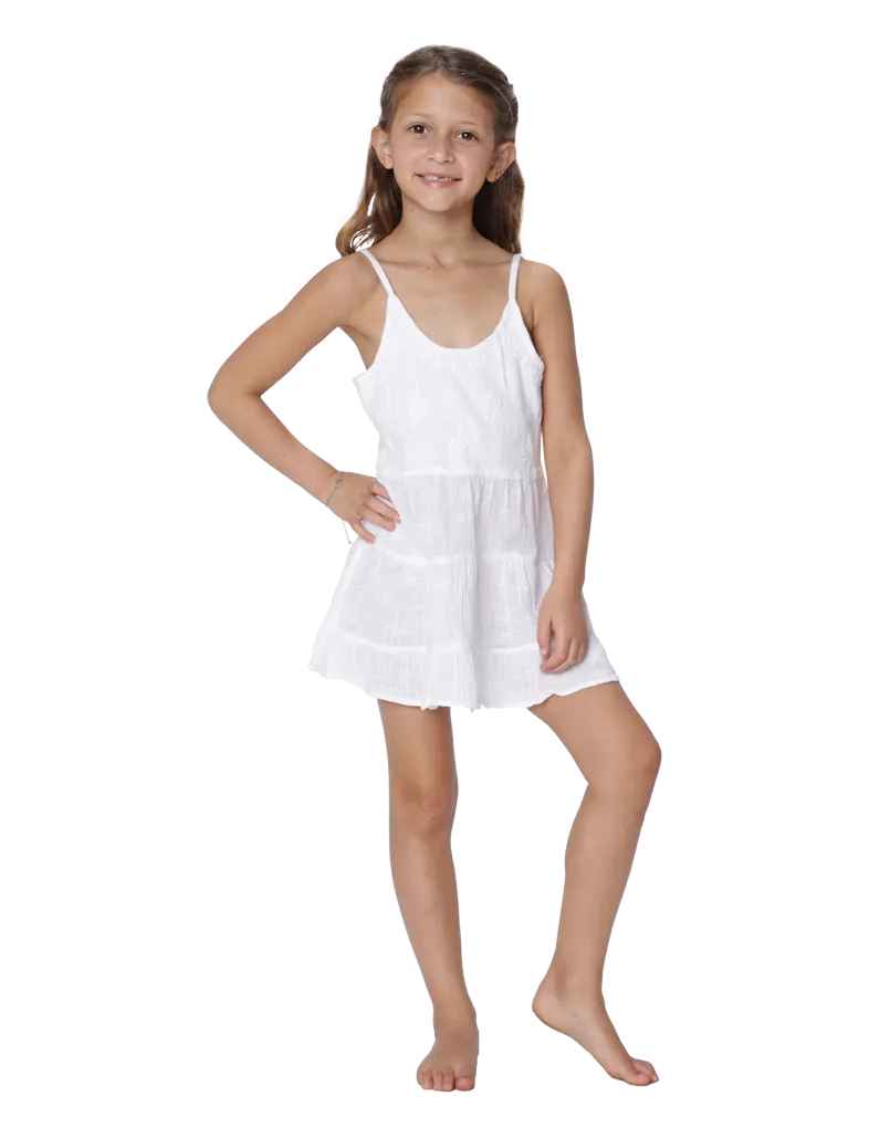 Girl's ruffle bottom embroidered slip dress cover up