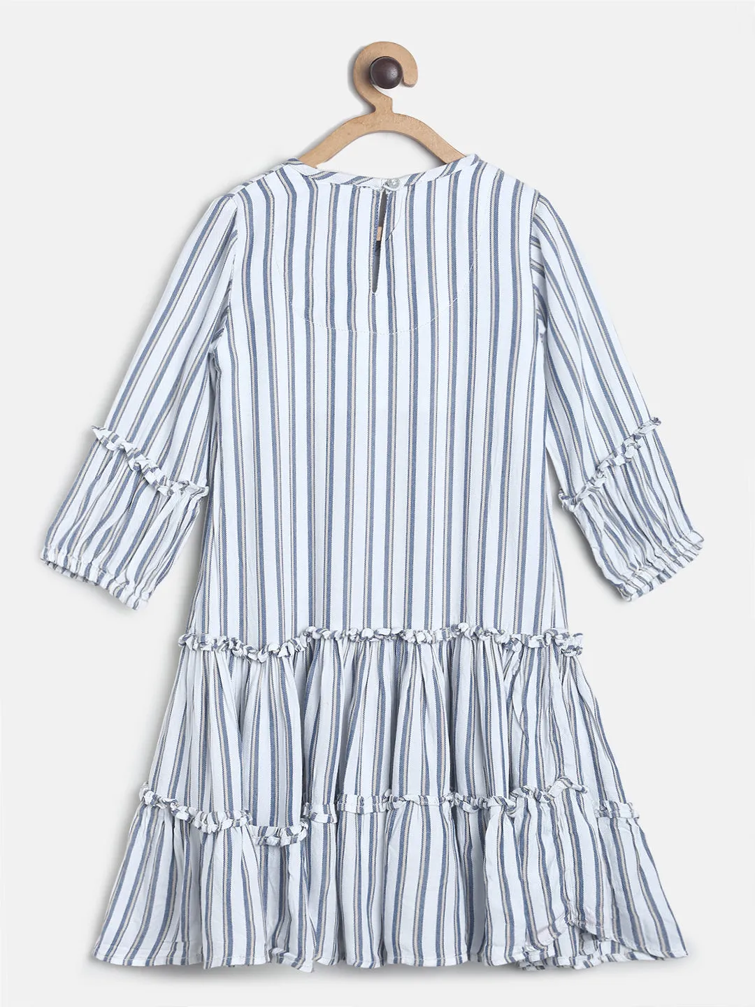 Girls White Striped Dress